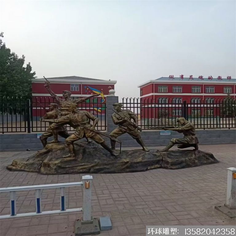 玻璃鋼軍民仿銅雕塑，紅色旅遊基地人物雕塑3