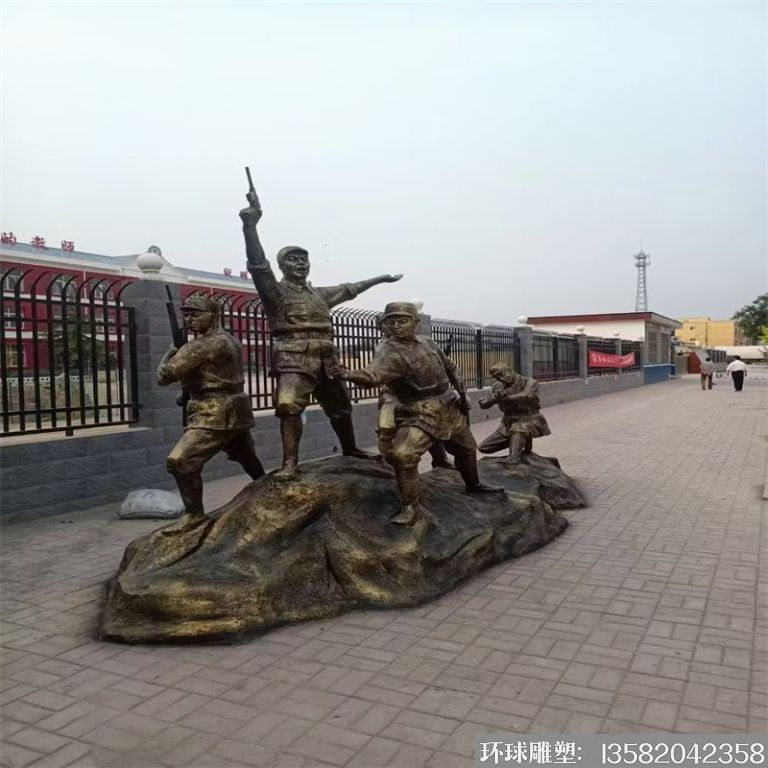 玻璃鋼軍民仿銅雕塑，紅色旅遊基地人物雕塑5